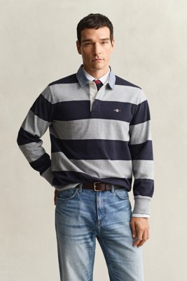 GANT - Stripete chambray heavy rugger til herre grey melange