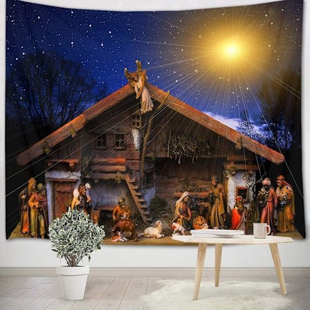 Jesu Fødselsvægtekstiler Julevægophæng Kristent Vægtæppe Tre Vise Mænd Betlehemsstjerne Vægtæppe Til Stue Soveværelse Kollegieværelse