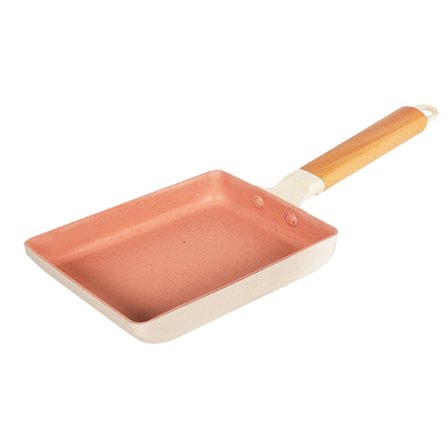 Rosa Fyrkantig Maifan Sten Förtjockad Legering Avtagbart Trähandtag Stekpanna 18 cm x 14 cm Familjeköksstekpanna