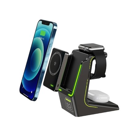 3 i 1 magnetisk trådlös laddare kompatibel med iPhone/ kompatibel med / kompatibel med iWatch laddningsstativ med avtagbar powerbank