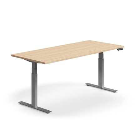 Schreibtisch QBUS höhenverstellbar, 1800x800 mm, Gestell silber, Eiche