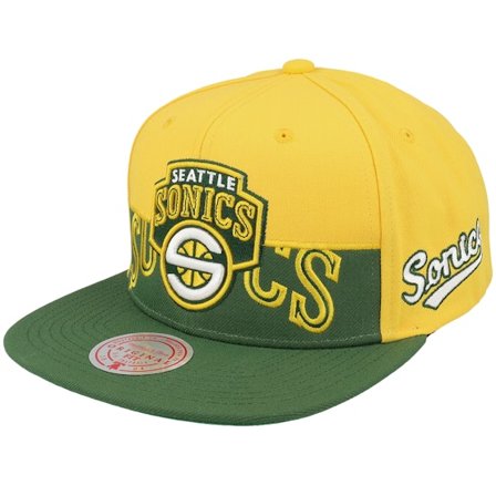 Mitchell & Ness - NBA - Yellow - snapback - Cap - Seattle Supersonics Half & Half Yellow/Green Snapback - Hatstore