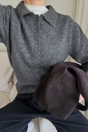 NA-KD Knitted Collar Cardigan - Cardigans - Grå - L