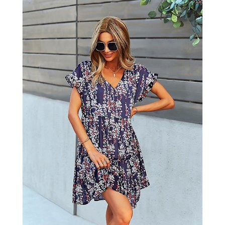 Kukkakuvioinen uutuus naisten mekko 2023 kesä, laskeutuva A-linjainen hame, väljä sifonkihame