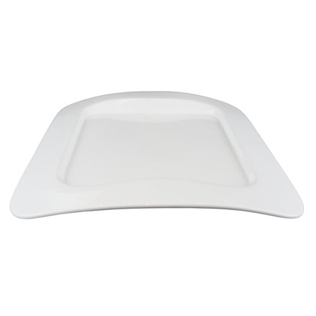 Firkantet porcelænstallerken stor - bueformet hævet kant - 4-pakning