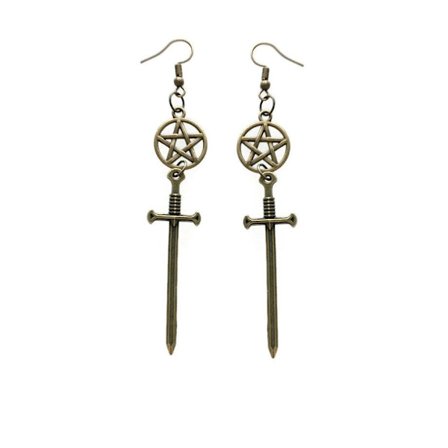 Earrings - Sword - Pentagram - Bronze