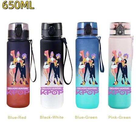 650 ml KPop Demon Hunters -vesipullo läppäisellä kannella – täydellinen matkustamiseen, kuntoiluun ja lahjoihin