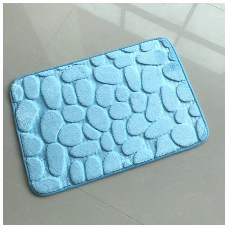 One Piece Sky Blue Flannel Home Pebble Floor Mat 40×60cm Absorbe