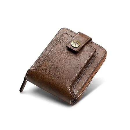 Vintage Herr Pu Läder Liten Plånbok Kort Horisontell Dragkedja Myntficka Trevikt Kortfodral Case Brown