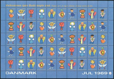 Danmark - julmärkeark 1969 - Takket - Ufoldet