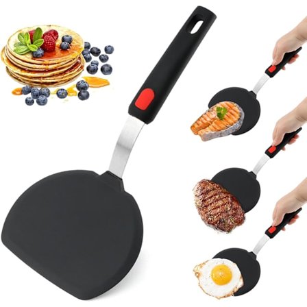 Silikone pandekage spatel, bred silikone pandekage vendespade, med forlænget håndtag, varmebestandig madlavningsspatel, non-stick.
