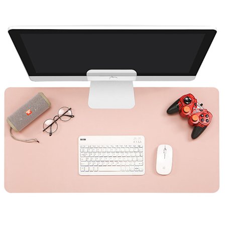 PU-Lær Skrivebordsmatte, Utvidet Musematte, Vanntett Skrivebordsbeskytter, Ultratynn Stor Laptop Tastaturmatte (Rosa), Ensidig