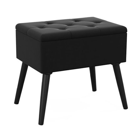 COSTWAY Toilettestol med opbevaring, sammenklappelig polstret sæde - i velour til makeuprum, sort