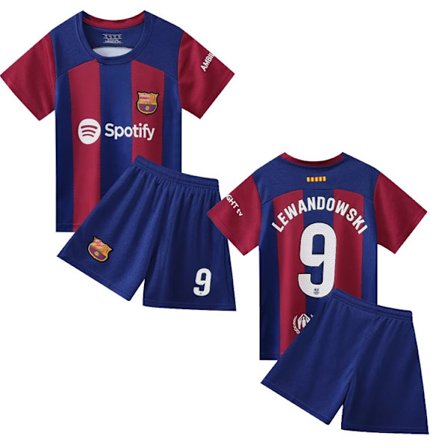 LEWANDOWSKI Nr. 9 Draksett Barcelona Treningsskjorte Dress for Barn Gutter Sesong 2023-24 - Perfekt