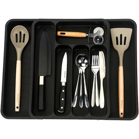 Generisk oppbevaringsboks for bestikk, utvidbar kjøkkenskuffoppbevaringsboks, justerbar oppbevaringsboks for bestikk, utvidbar kjøkkenbestikkbrett (