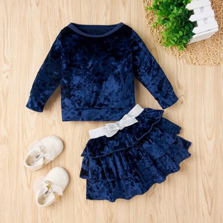 Manchester Baby Girl Set Vinterblå T-shirts Volanger Kjolar 2st