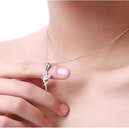 【xj】Ängel 925 Sterling Silver Kristallhalsband Hänge Julgåva För Flickor - Silver