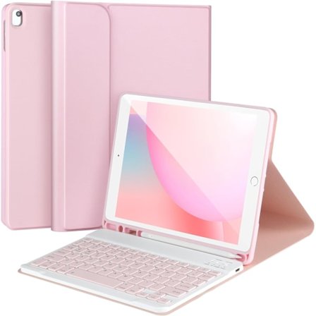 Tastatur etui til iPad 10.2/Pro10.5/air3, iPad etui med tastatur, aftageligt Bluetooth tastatur, med pen holder, pink