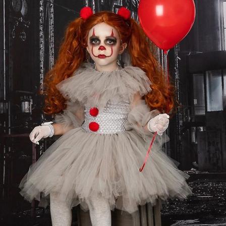 Pennywise Clowns Karneval Party Cosplay Kostumer Kjole + Handsker + Hårklips Sæt Til Børn Piger 2-10 År Gave 5-6 Years