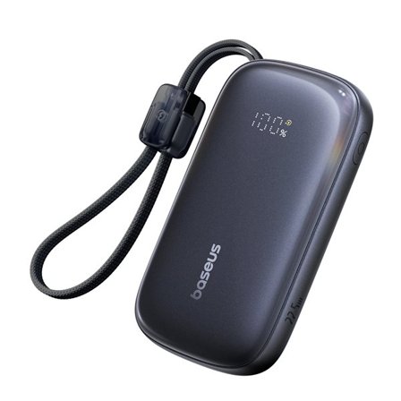 Baseus EnerFill FC21 QPow3 10000mAh 22.5W Power Bank med display og aftageligt kabel - Sort