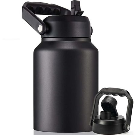 Svart halv gallon isolert vannflaske med sugerør