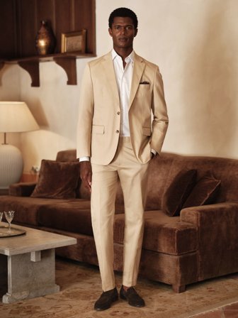 John Henric Men's Beige Cotton Suit Size