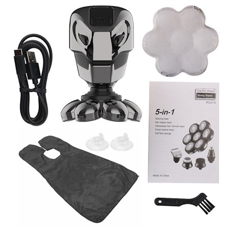 Musta ammattilaisparranajokone, jossa on 5 päätä ja ilmainen parranajosiliina