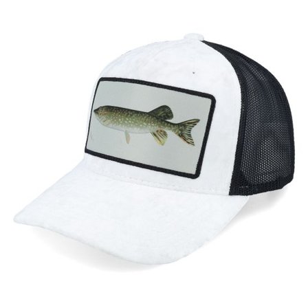 Skillfish - Vit trucker Keps - Pike Fishing Velvet White/Black Trucker @ Hatstore