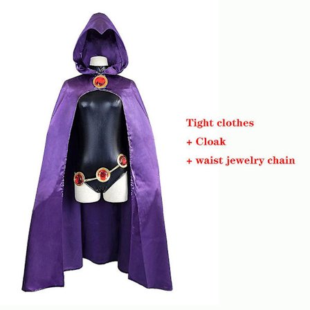 Teen Titans Raven Cosplay kostyme Superheltkappe Jumpsuits Zentai Halloween tettsittende klær + Kappe + midje smykkekjede Yz