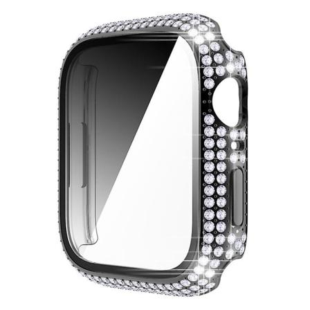 Cover till Apple Watch Case 45 mm 41 mm 40 mm 44 mm Tillbehör Diamantskärmskydd härdat glas Iwatch Series 7 3 4 8 5 6 Se 38mm series 321 black
