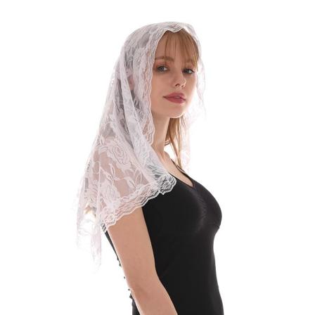Vit spansk sjal för kvinnor Spets Katolsk slöja Kyrkan Sjal Hijabscarf Masssjal Muslimsk damslöja SJJ011-02