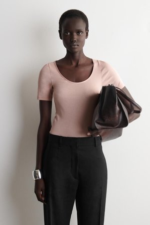 COS Femme T-Shirt En Jersey De Coton À Finitions Satinées in Rose