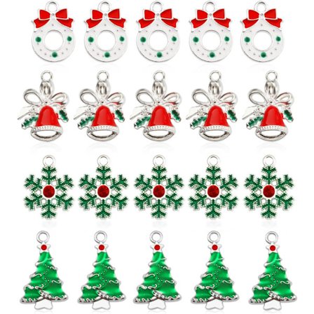 20 juletrepynt i form av anheng, juletrepynt i emalje, juleklokker, snøfnuggkransdekorasjoner, juletrepynt,