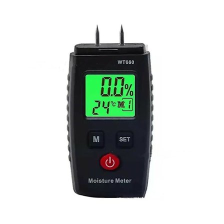Fugtmåler, Pin Fugtdetektor med 3 tilstande, LCD-display med grønt baggrundslys, Skimmelsvampsdetektor til træ og byggematerialer.