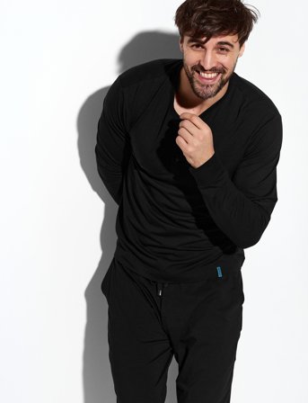 Panos Emporio Lounge Henley Cotton Bamboo - Black - M