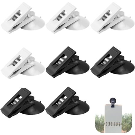 8-pakning med klips for parkeringstillatelse, parkeringsbillett-holder for frontrute med sugekopp, sugekopp-klips, rund billett-holder og notat-holder
