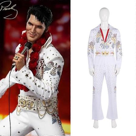 Halloween-asut 2024 Rock-laulaja valkoinen Elvis Presley suuret miehet ja naiset cosplay-asu ulkoilmajuhliin esitykseen tanssiasu -Xin C1 L