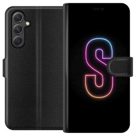 Kompatibel Tegnebogsetui til Samsung Samsung Galaxy A15 5G Neonbogstav S i lyserød og blå toner mod en mørk baggrund, stilfuld bogstavkunst med ret
