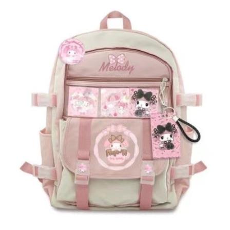 Sanrio Väska Student Skolväska Ryggsäck Stor Kapacitet Anime Hellokitty Cinnamoroll Kuromi Melody Kawaii Vattentät - Perfekt my melody5