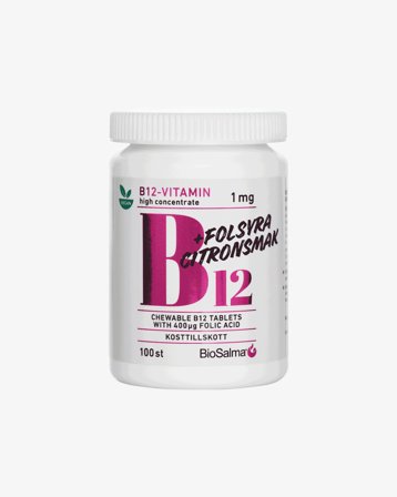 BioSalma B12-vitamin 1mg + folsyra - 100 tabletter