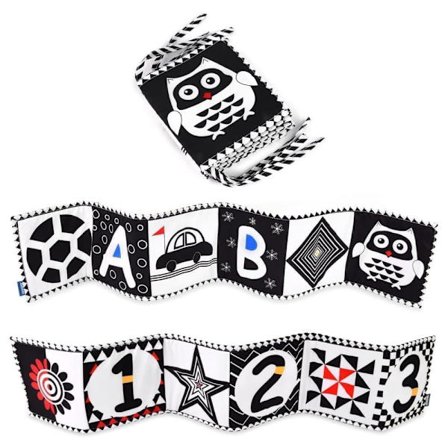 Lollanda Aktivitetsleksak – Svartvit tygbok för baby, lärande leksak, sensorisk leksaksbok, mjuk barnbok för spädbarn