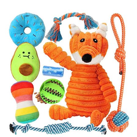 9-pakning Luksuriøse Valpeleker for Tannfrembrudd Små Hunder, Valpe Tyggleker med Søte Pipende Hundeleker, Ball og Flere Tau Hund Tyggleker