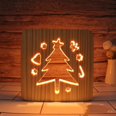 Christmas Tree Led Night Light Solid Wood Low Energy Used Button Switch Soft Warm Light Creative Friends Gift Bedroom Home Decoration