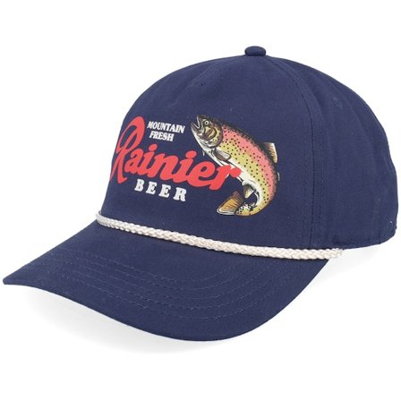 American Needle - Blå adjustable Kasket - Canvas Cappy Rainier Beer Navy A-Frame Adjustable @ Hatstore