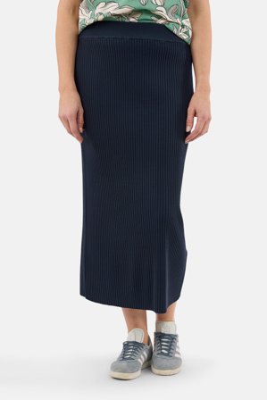 JENSEN - Lang Nederdel - Navy - Ribstrik