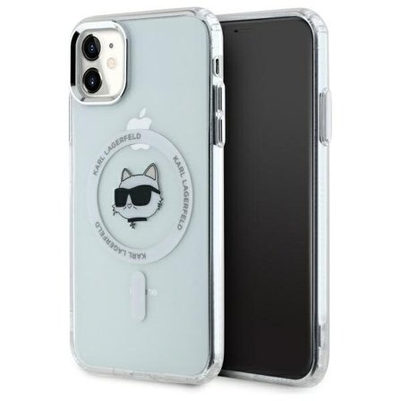 Karl Lagerfeld IML Metall Choupette Head MagSafe iPhone 11 Fodral - Vit