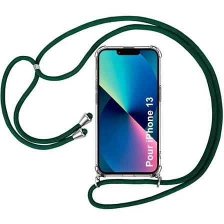 Halskæde ledningscover til iPhone 13 (6.1") Gennemsigtig beskyttelse Forstærkede anti-ridsehjørner med ledningshalskæde Natgrøn Transparent-