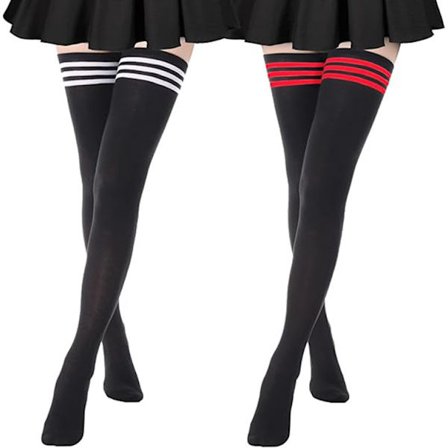 2 par extra långa höga lårstrumpor randiga över knäet tunna strumpbyxor
