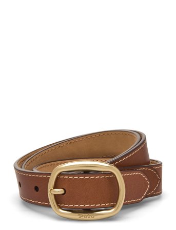 Polo Ralph Lauren Oval-Buckle Skinny Leather Belt - Brown - XL
