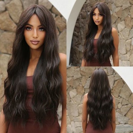 Straight Bang Extra långt lockigt hår Temperament Big Wave Peruk 4 4